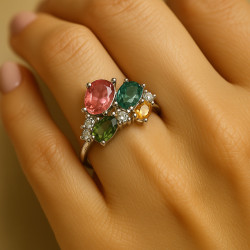 "Color Harmony" – sterling silver ring with multicolor tourmalines and cubic zirconia