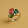 "Color Harmony" – sterling silver ring with multicolor tourmalines and cubic zirconia