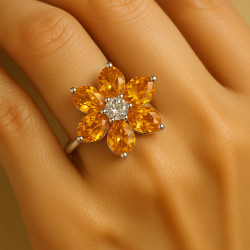 "Bloom of Light" – sterling silver ring with citrine and cubic zirconia