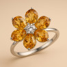 "Bloom of Light" – sterling silver ring with citrine and cubic zirconia
