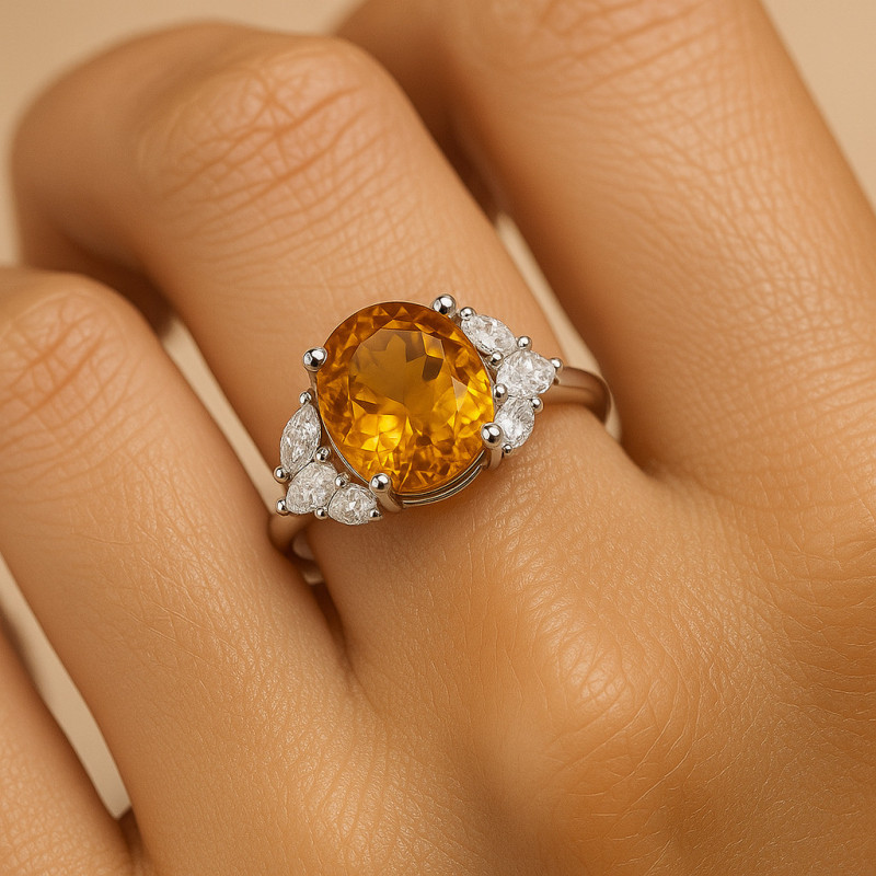 "Golden Radiance" – sterling silver ring with citrine and cubic zirconia "Golden Radiance" – sterling silver ring with citrine and cubic zirconia