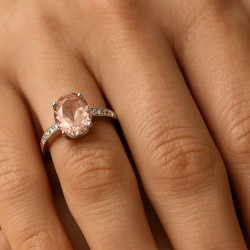 Sterling Silver Ring "Pink Glow" with Rose Quartz and Zirconia | Elegant Jewelry