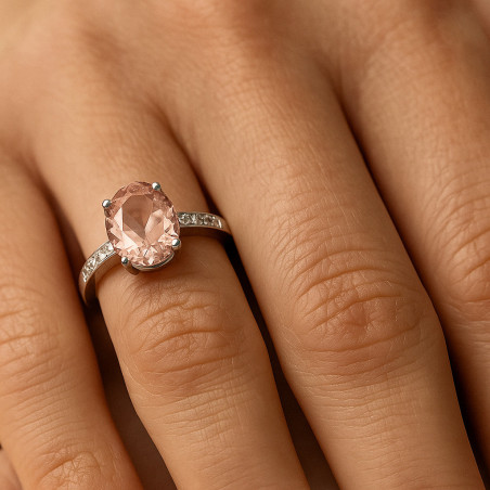 Sterling Silver Ring "Pink Glow" with Rose Quartz and Zirconia | Elegant Jewelry