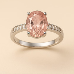 Sterling Silver Ring "Pink Glow" with Rose Quartz and Zirconia | Elegant Jewelry