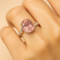 "Charm" – Sterling Silver Ring with Rose Quartz and Zircons .Elegance and Symbolism