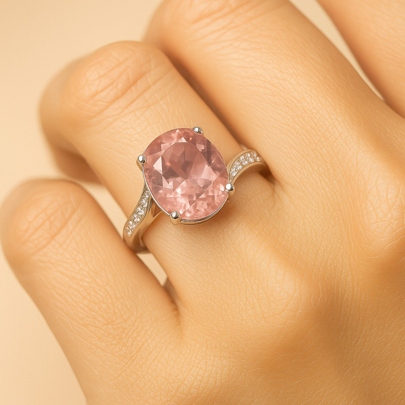 "Charm" – Sterling Silver Ring with Rose Quartz and Zircons .Elegance and Symbolism "Charm" – Sterling Silver Ring with Rose Quartz and Zircons .Elegance and Symbolism