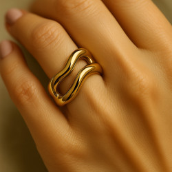 “Tide” Ring – women’s stainless steel ring with yellow gold plating . Modern jewelry