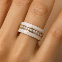 "Aura" Ring – White Ceramic, Rose Gold & Zircons
