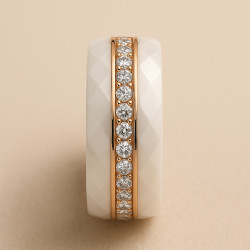 "Aura" Ring – White Ceramic, Rose Gold & Zircons
