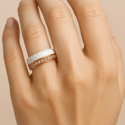 Ring "Harmony" – Women’s stainless steel ring with white ceramic and zirconia