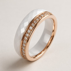 Ring "Harmony" – Women’s stainless steel ring with white ceramic and zirconia