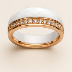 Ring "Harmony" – Women’s stainless steel ring with white ceramic and zirconia