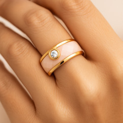 Ring "Rose Glow" – Yellow gold plating, pink ceramic and zircon