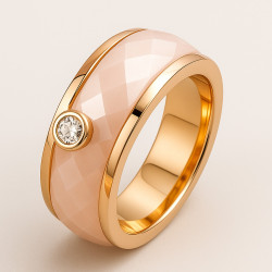 Ring "Rose Glow" – Yellow gold plating, pink ceramic and zircon