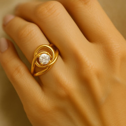 Ring "Whirlwind" – Yellow Gold Plating & Faceted Zircon