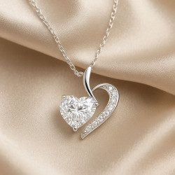 Sterling Silver Necklace “Shining Love” with Heart and Zirconia – 42+5 cm