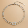 Sterling Silver Necklace “Linear Glow” with Zirconia and Double Chains – 38+5 cm