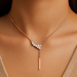 Women’s Sterling Silver Necklace “Sparkling Line” with Rose Gold Plating and Zirconia – 50+5 cm