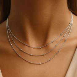 Sterling Silver Necklace “Silver Melody” – triple layered with beads, 42/46/50+5 cm