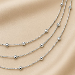 Sterling Silver Necklace “Silver Melody” – triple layered with beads, 42/46/50+5 cm