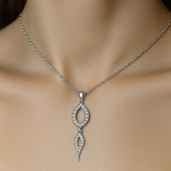 Sterling Silver Necklace “Double Elegance” with Zirconia – 42+5 cm, three variants
