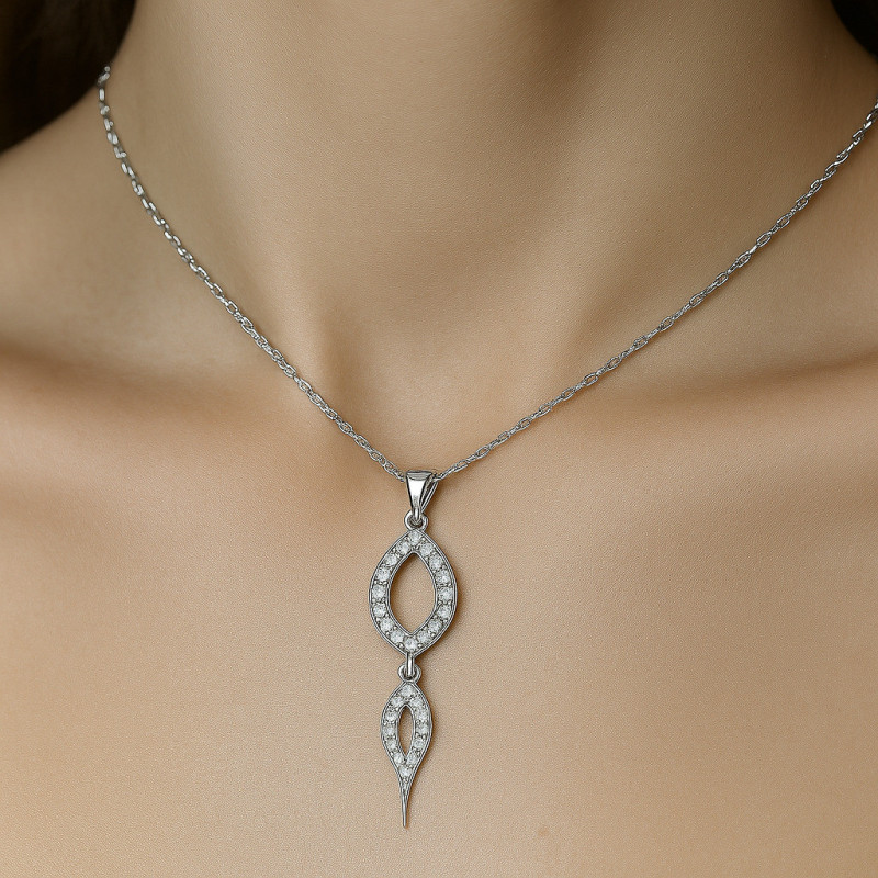 Sterling Silver Necklace “Double Elegance” with Zirconia – 42+5 cm, three variants Sterling Silver Necklace “Double Elegance” with Zirconia – 42+5 cm, three variants