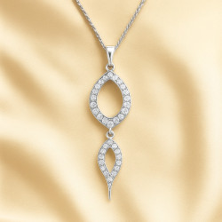 Sterling Silver Necklace “Double Elegance” with Zirconia – 42+5 cm, three variants