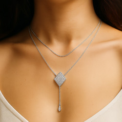 Sterling Silver Double-Layer Necklace “Diamond of Light” with Zirconia – 55+5 cm, silver or gold