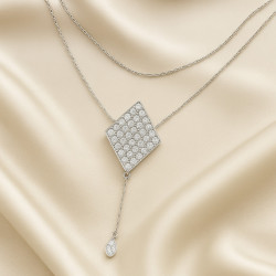 Sterling Silver Double-Layer Necklace “Diamond of Light” with Zirconia – 55+5 cm, silver or gold