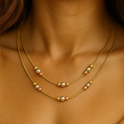Women’s Sterling Silver Necklace “Triple Charm” with Yellow Gold Plating – 42+46 cm