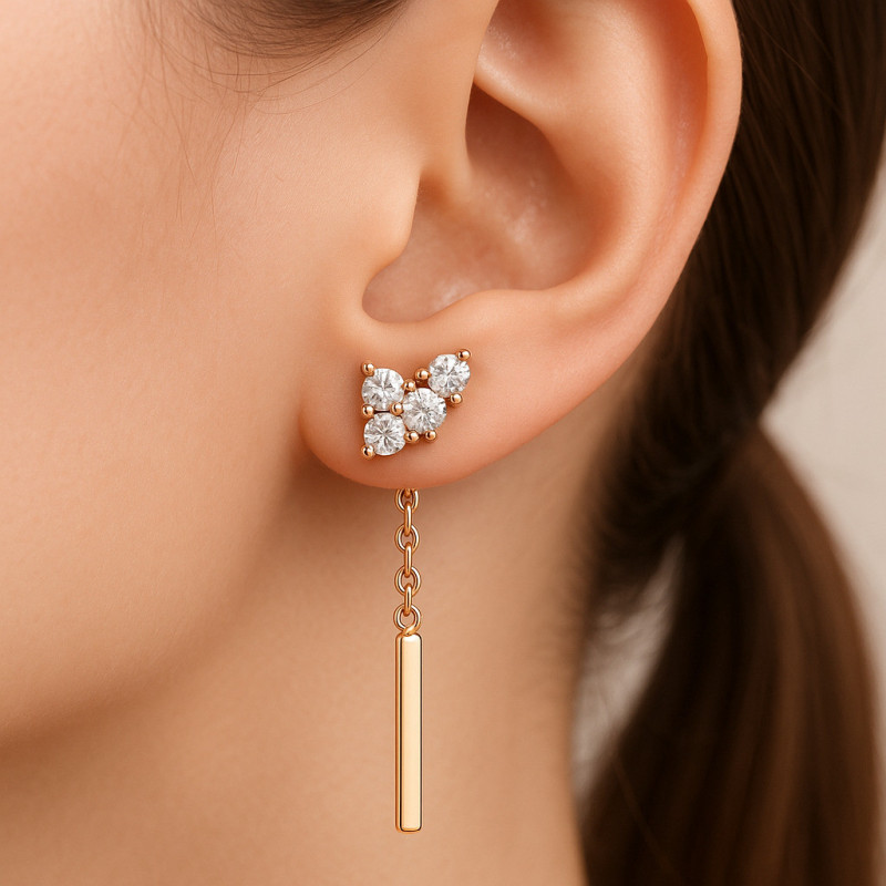"Linea" earrings – Silver with rose gold plating and zircons "Linea" earrings – Silver with rose gold plating and zircons