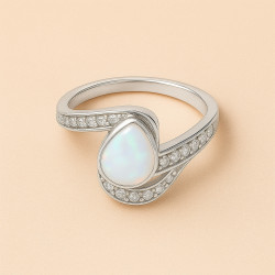 Moonstone and Zirconia Ring – Sterling Silver, Yellow or Rose Gold Plated