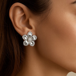 "Floral Grace" earrings – Silver with rhodium plating and zircons