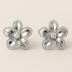 "Floral Grace" earrings – Silver with rhodium plating and zircons