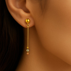 "Triple Charm" earrings – Silver with yellow gold plating and three beads in silver, yellow, and rose finish