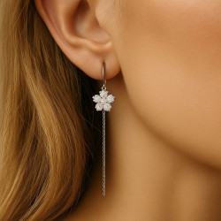 "Floral Spark" earrings – Silver with rhodium plating and zircons, 9 cm
