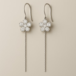 "Floral Spark" earrings – Silver with rhodium plating and zircons, 9 cm