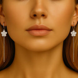 "Floral Spark" earrings – Silver with rhodium plating and zircons, 9 cm