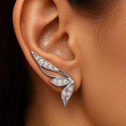 "Wing of Light" earrings – Silver with rhodium plating and zircons