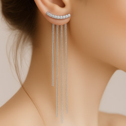 "Cascade of Light" earrings – Long earrings with zircons and chains, 11 cm