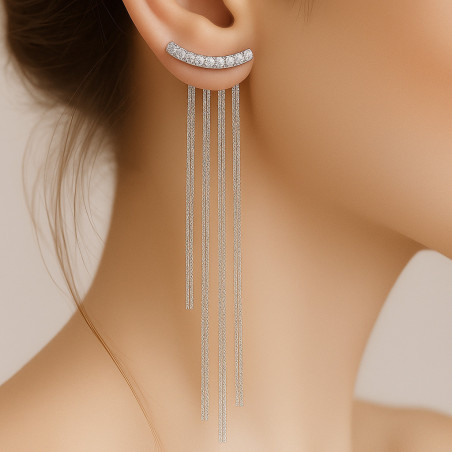 "Cascade of Light" earrings – Long earrings with zircons and chains, 11 cm