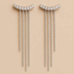 "Cascade of Light" earrings – Long earrings with zircons and chains, 11 cm