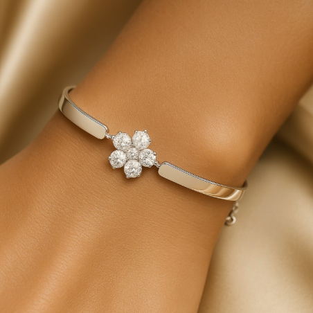 Bracelet “Floral Spark” – 925 Sterling Silver, Rhodium Plated, Zircon