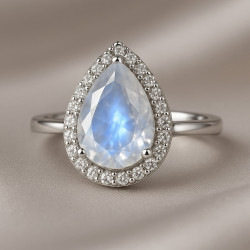 Ring "Moon Drop" – sterling silver ring with moonstone and zirconia