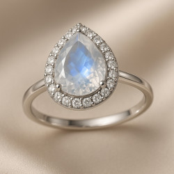 Ring "Moon Drop" – sterling silver ring with moonstone and zirconia