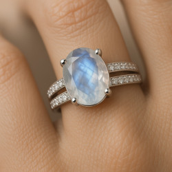 Ring "Moonlight" – sterling silver ring with moonstone and zirconia