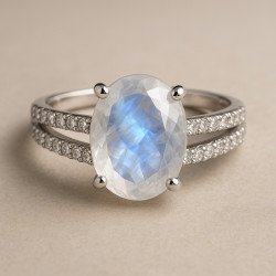 Ring "Moonlight" – sterling silver ring with moonstone and zirconia