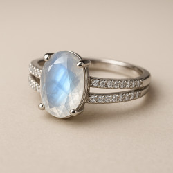 Ring "Moonlight" – sterling silver ring with moonstone and zirconia