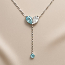 "Two Souls" Necklace – sterling silver with rhodium plating, aquamarine and zircon