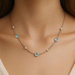 "Sea Breeze" Necklace – sterling silver with rhodium plating, aquamarine and zircon, 42+5 cm